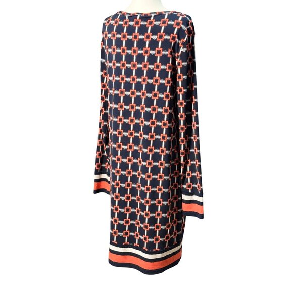 Michael Kors Womens L Long Sleeve Geometric Pattern Dress Blue Orange Stretch - Picture 3 of 9